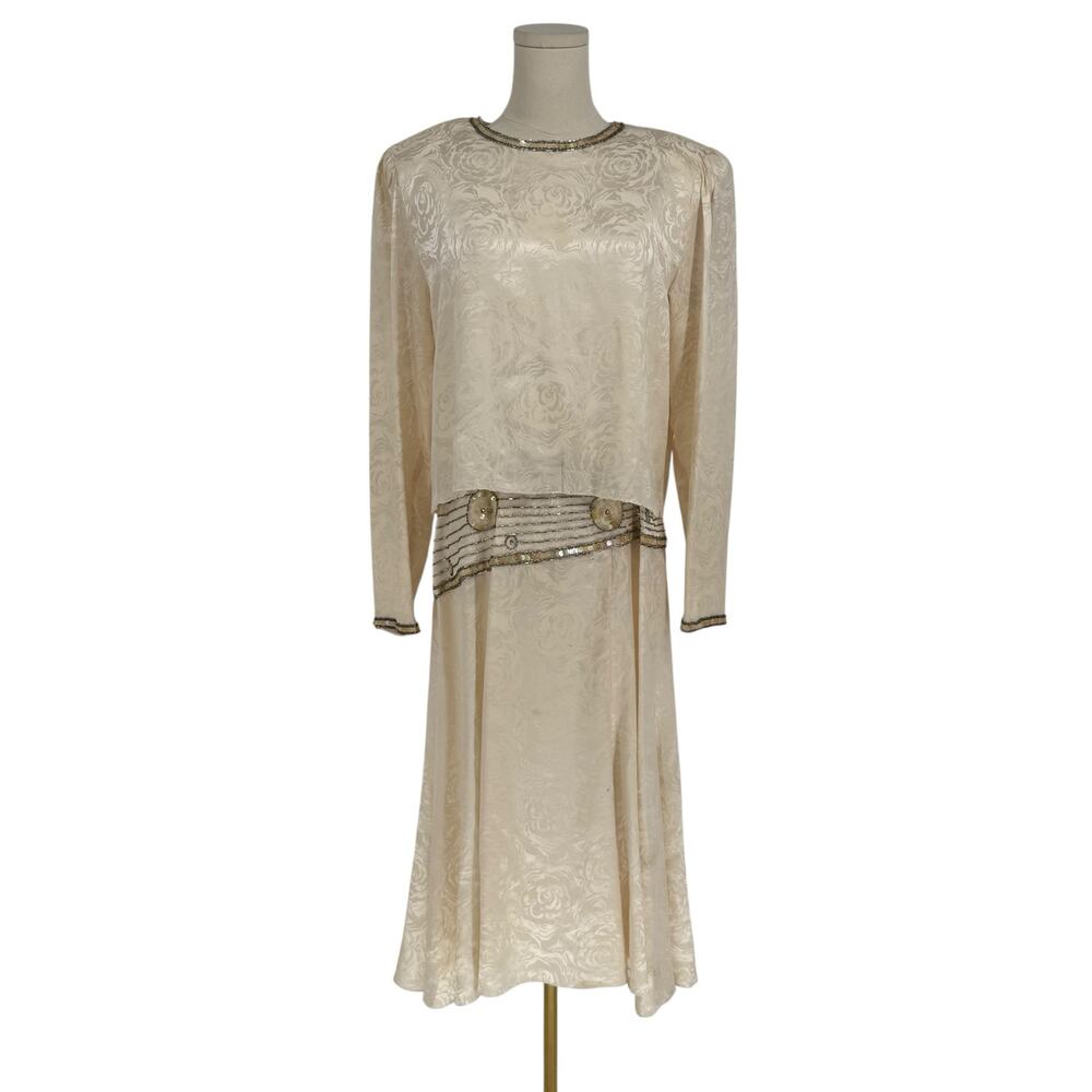A.J. Bari Cream Embellished Midi Dress